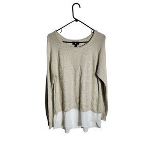 Iz Byer Womens Beige Knit Sweater With Sheer White Hemline XL Acrylic/Polyester